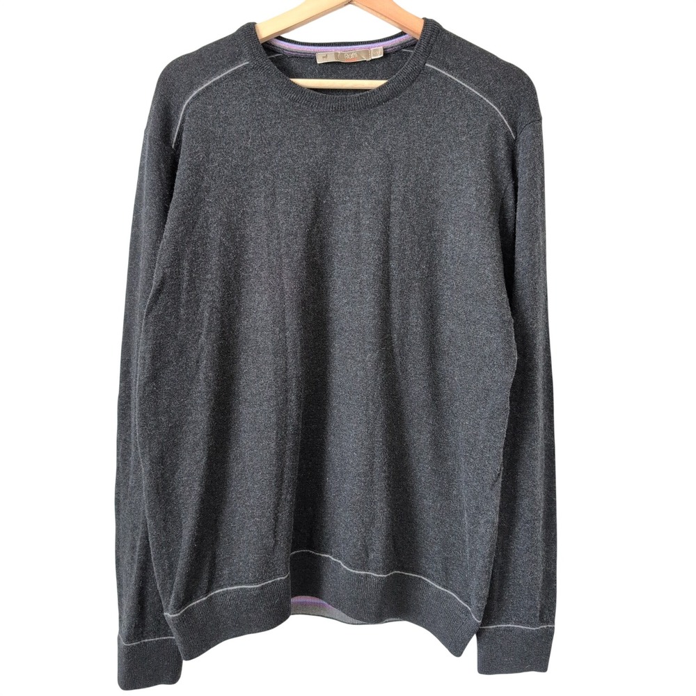 Raffi Mens Charcoal Gray Cotton Cashmere Blend Crewneck Sweater Size L‎ Large